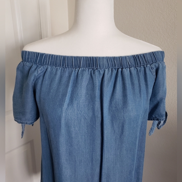 BLACK LABEL C'EST TOI SOF BLUE TENCEL OFF THE SHOULDER DRESS SIZE S - Picture 4 of 7